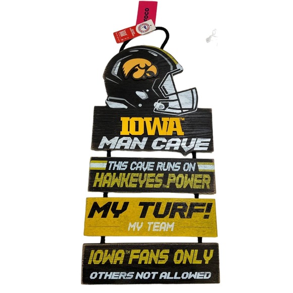 "FOCO NCAA Iowa Hawkeyes T Helmet Man Cave Wall Sign" - Picture 3 of 10